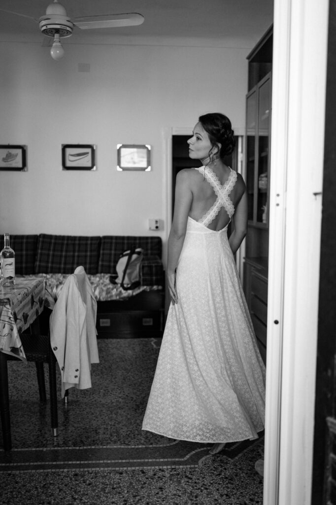 Bride in wedding dress, destination wedding photographer Liguria Italy
